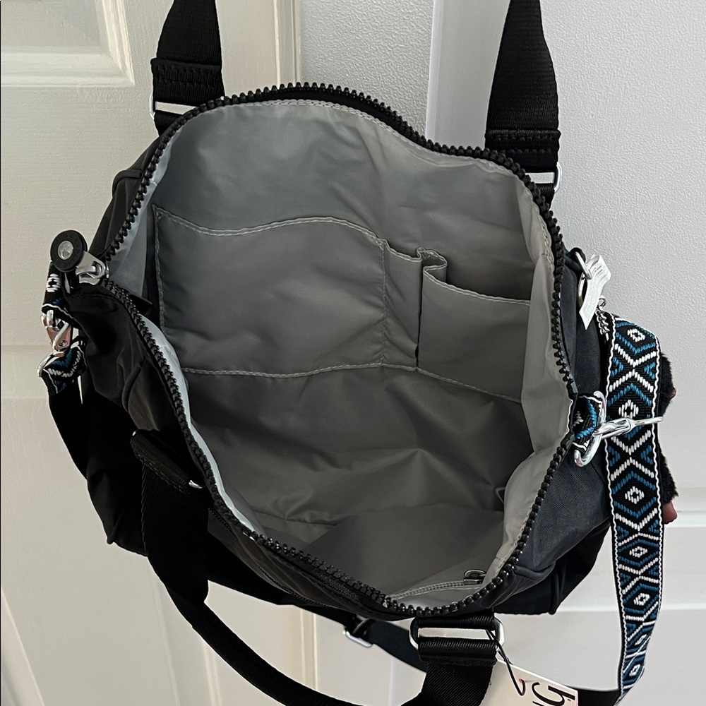 Kipling Black Crossbody Bag with Patterned Strap - Picture 9 of 10